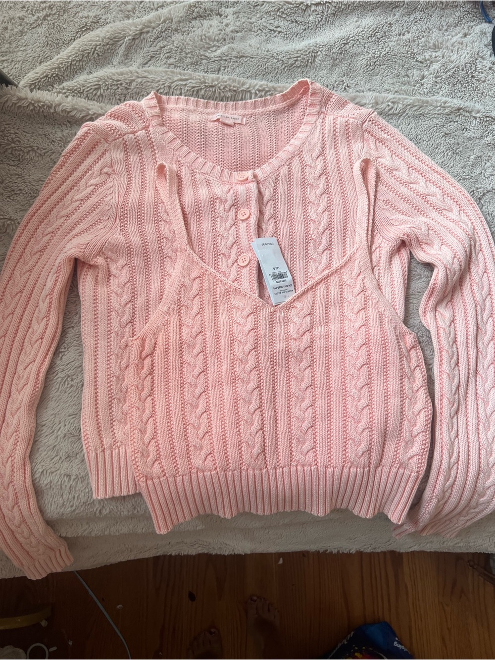 American Eagle Outfitters Pale Pink Cable V-Neck Sweater + Tank Set